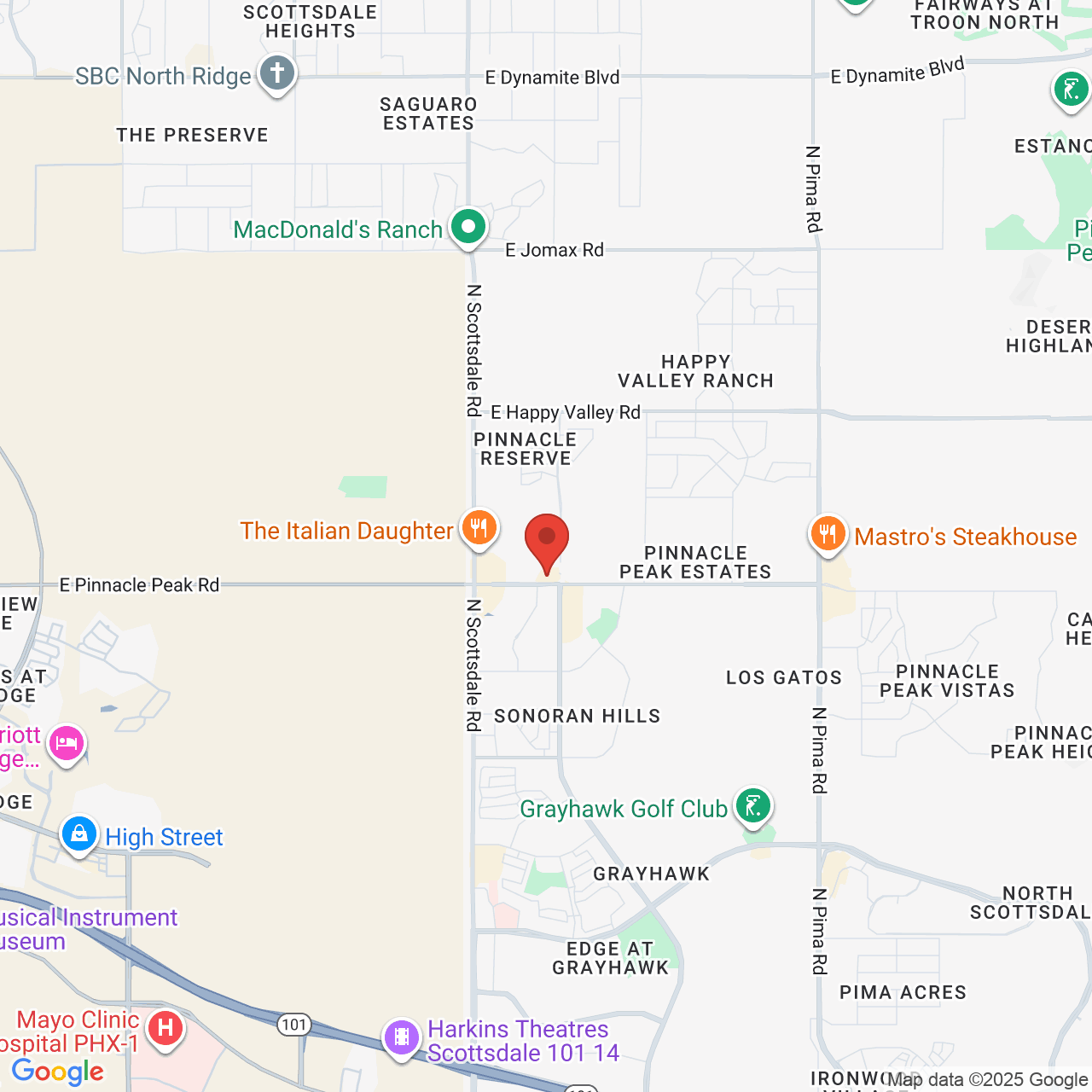 Google map image of our location in 7500 E Pinnacle Peak Rd Scottsdale, AZ